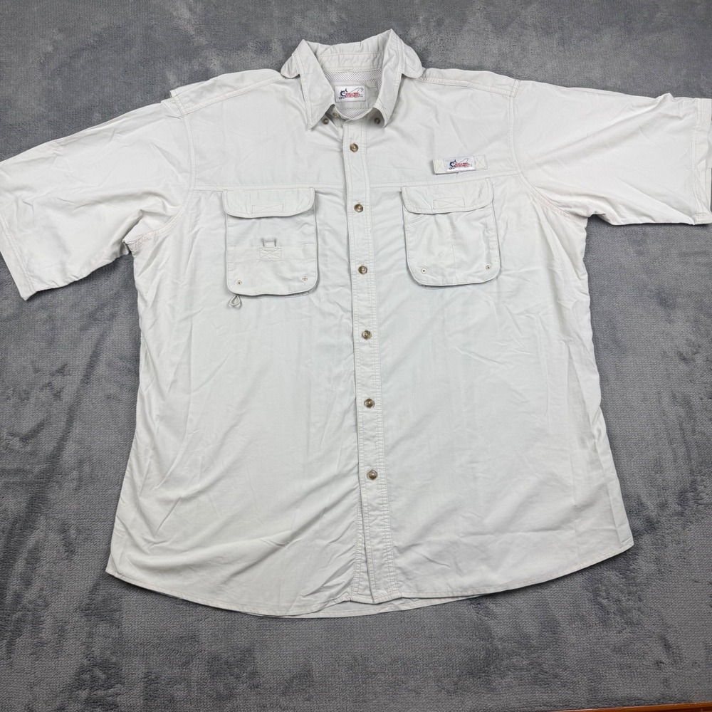 World Wide Sportsman Mens 2XL Fishing Shirt Short Sleeve Vented Tan Nylon Pocket